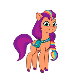 Size: 1200x1200 | Tagged: safe, artist:caseyben887, imported from derpibooru, sunny starscout, earth pony, pony, spoiler:g5, bag, female, g5, mane stripe sunny, mare, my little pony: tell your tale, saddle bag, simple background, smiling, solo, transparent background