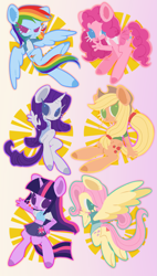 Size: 2257x3972 | Tagged: safe, artist:nimingxiwang168, imported from derpibooru, applejack, fluttershy, pinkie pie, rainbow dash, rarity, twilight sparkle, anthro, earth pony, pegasus, unicorn, gradient background, horn, mane six