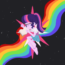 Size: 2048x2048 | Tagged: safe, artist:nimingxiwang168, imported from derpibooru, sci-twi, twilight sparkle, human, equestria girls, abstract background, book, humanized, lineless, rainbow, solo