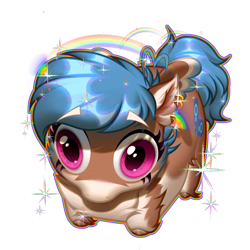 Size: 3514x3520 | Tagged: safe, artist:rrd-artist, imported from derpibooru, oc, oc only, oc:lissy fluffball, big eyes, blue hair, commission, cute, ear fluff, female, horn, lying down, mare, ponyloaf, prone, rainbow, simple background, solo, stare, transparent background, ych result