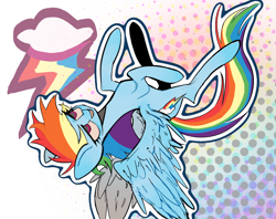 Size: 1514x1200 | Tagged: safe, artist:lengquancpwodeshen, imported from derpibooru, rainbow dash, pegasus, pony, abstract background, blue coat, female, mare, open mouth, outline, rainbow dash's cutie mark, smiling, solo, upside down, white outline