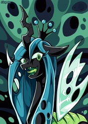 Size: 1754x2480 | Tagged: safe, artist:kizupoko, imported from derpibooru, queen chrysalis, changeling, changeling queen, antagonist, changeling hive, female