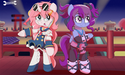 Size: 2500x1500 | Tagged: safe, artist:trackheadtherobopony, imported from derpibooru, oc, oc:eminence bloom, oc:nekonin, alicorn, pegasus, clothes, cosplay, costume, disgaea, japanese