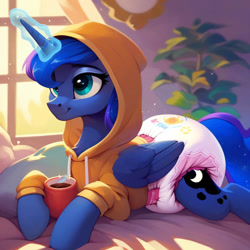 Size: 1242x1242 | Tagged: safe, imported from twibooru, princess luna, ai generated, diaper, image, needs more jpeg