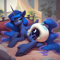 Size: 1242x1242 | Tagged: safe, imported from twibooru, princess luna, ai generated, diaper, image, needs more jpeg