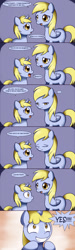 Size: 900x3000 | Tagged: safe, alternate version, artist:solar-slash, imported from derpibooru, derpy hooves, dinky hooves, pegasus, pony, unicorn, ..., comic, duo, female, filly, foal, fourth wall, happy, horn, looking at each other, looking at someone, looking at you, looking back, mare, paint tool sai, palindrome get, sad, smiling