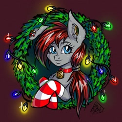 Size: 2048x2048 | Tagged: safe, artist:gigisarts, imported from derpibooru, oc, oc only, oc:darkshy, avatar, blue eyes, bust, choker, clothes, commission, cute, ear piercing, female, female oc, happy new year, holiday, lights, new year, piercing, portrait, socks