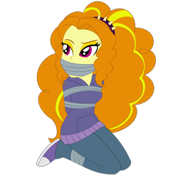 Size: 3000x3000 | Tagged: safe, artist:nie-martw-sie-o-mnie, imported from derpibooru, adagio dazzle, human, equestria girls, bondage, bound and gagged, clothes, gag, hoodie, kneeling, simple background, tape, tape bondage, tape gag, transparent background