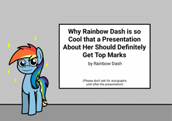 Size: 2048x1441 | Tagged: safe, artist:ewoudcponies, imported from derpibooru, rainbow dash, pegasus, pony, female, mare, narcissism, presentation, smiling, solo, sparkles, text