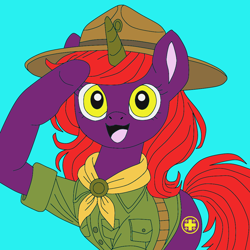 Size: 1024x1024 | Tagged: safe, imported from derpibooru, oc, horse, pony, campaign hat, campaign hats, equine, happy, hat, my little pony, neckerchief, ponysona, ranger, rangers, salute, scout, scouts