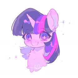 Size: 1765x1765 | Tagged: safe, artist:hecun923, imported from derpibooru, twilight sparkle, unicorn, female, horn, mare, simple background, smiling, sparkles, white background