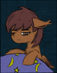 Size: 480x610 | Tagged: safe, artist:jalemons, imported from derpibooru, oc, oc:dusty eclipse, bat pony, bat pony oc, bat wings, bed hair, sad, sleepy, wings