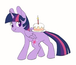 Size: 915x785 | Tagged: safe, artist:sion, imported from derpibooru, twilight sparkle, alicorn, pony, butt, cake, female, food, looking back, mare, plot, simple background, smiling, solo, twilight sparkle (alicorn), white background