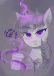 Size: 366x510 | Tagged: safe, artist:neitaglya, imported from derpibooru, twilight sparkle, book, coffee, female, magic, mare, simple background, solo, telekinesis, unamused