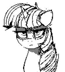 Size: 610x677 | Tagged: safe, artist:neitaglya, imported from derpibooru, twilight sparkle, bags under eyes, black and white, female, grayscale, mare, monochrome, simple background, solo, tired, unamused, white background