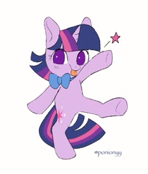 Size: 838x985 | Tagged: safe, artist:sion, imported from derpibooru, twilight sparkle, unicorn, bowtie, female, horn, looking at you, mare, simple background, smiling, solo, tongue out, unicorn twilight, white background