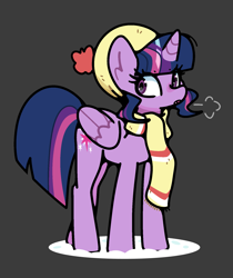 Size: 1577x1880 | Tagged: safe, artist:kindakismet, imported from derpibooru, twilight sparkle, alicorn, pony, clothes, gray background, hat, scarf, simple background, solo, twilight sparkle (alicorn)