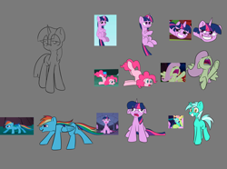 Size: 5806x4320 | Tagged: source needed, safe, artist:cotarsis, imported from derpibooru, screencap, fluttershy, lyra heartstrings, pinkie pie, twilight sparkle, earth pony, pegasus, pony, unicorn, friendship is magic, the ticket master, colored, colored sketch, gray background, horn, looking at you, my little pony, simple background, sketch, unicorn twilight