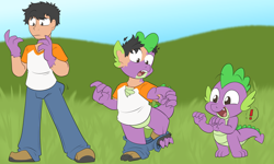 Size: 1500x900 | Tagged: safe, artist:detectivecoon, imported from derpibooru, spike, dragon, human, excited, human to dragon, male, shrinking, transformation, transformation sequence