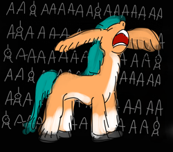 Size: 3200x2800 | Tagged: safe, artist:horsesplease, imported from derpibooru, hitch trailblazer, unown, series:ask failblazer, aaaaaaaaaa, g5, immortality blues, insanity, meme, pokémon, ponified meme, sad, sad hitch, screaming, wing ears, wings