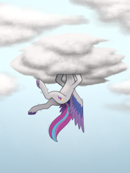 Size: 1200x1600 | Tagged: safe, artist:zetamad, imported from derpibooru, zipp storm, pegasus, pony, atg 2023, cloud, colored wings, female, g5, head in the clouds, mare, multicolored wings, newbie artist training grounds, outdoors, sky, solo, spread wings, stuck, unshorn fetlocks, wings