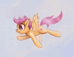 Size: 1800x1380 | Tagged: safe, artist:zetamad, imported from derpibooru, scootaloo, pegasus, pony, atg 2020, cute, cutealoo, cutie mark, female, filly, flying, foal, newbie artist training grounds, open mouth, open smile, scootaloo can fly, side view, smiling, solo, spread wings, the cmc's cutie marks, wings