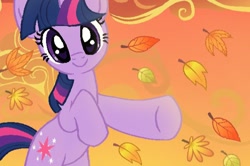 Size: 592x392 | Tagged: artist needed, source needed, safe, imported from derpibooru, twilight sparkle, pony, unicorn, autumn, autumn leaves, horn, leaf, leaves