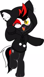 Size: 1182x2048 | Tagged: safe, artist:jhayarr23, oc, oc only, oc:beowolf, hybrid, pony, clothes, female, hoodie, mare, one eye closed