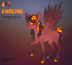 Size: 3044x2740 | Tagged: safe, artist:mammalian_alien, imported from derpibooru, oc, oc only, pegasus, pony, colored wings, ear fluff, fangs, glowing mane, gradient wings, hoof polish, raised hoof, reference sheet, slit pupils, solo, spread wings, unshorn fetlocks, wings