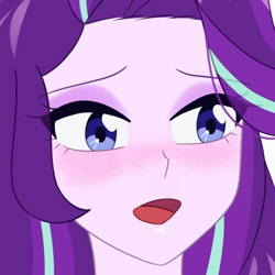 Size: 750x750 | Tagged: safe, artist:riouku, imported from derpibooru, starlight glimmer, equestria girls, blushing, commission, cropped porn, eyeshadow, female, makeup, open mouth, solo