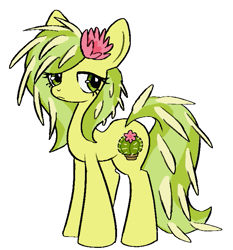 Size: 661x708 | Tagged: safe, artist:muffinz, imported from twibooru, oc, oc only, oc:prickly pear, earth pony, pony, /mlp/, 4chan, drawthread, female, flower, flower in hair, image, looking sideways, mare, png, simple background, solo, white background