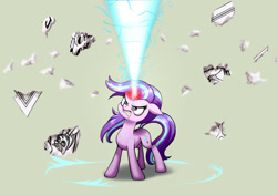 Size: 1360x960 | Tagged: safe, artist:zetamad, imported from derpibooru, discord, starlight glimmer, pony, unicorn, angry, atg 2018, blast, female, glowing, glowing horn, gritted teeth, horn, magic, magic blast, mare, newbie artist training grounds, solo, teeth