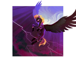 Size: 2000x1650 | Tagged: safe, artist:dearmary, imported from derpibooru, oc, oc only, oc:blaze (shadowbolt), bat, pegasus, pony, abstract background, aviator goggles, clothes, cloud, costume, flight suit, goggles, lightning, night, shadowbolts, shadowbolts costume, solo, transparent, yellow mane