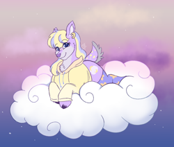 Size: 1280x1084 | Tagged: safe, artist:shamy-crist, imported from derpibooru, oc, deer, clothes, cloud, female, hoodie, lying down, prone, solo