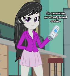 Size: 860x930 | Tagged: safe, artist:robertsonskywa1, imported from derpibooru, octavia melody, equestria girls, blazer, clothes, dc comics, female, lois lane, newspaper, photo, solo, solo female, superman, text, unamused