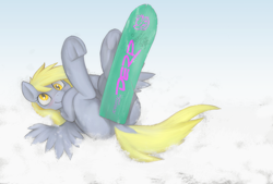 Size: 3200x2160 | Tagged: safe, artist:darkdoomer, derpy hooves, pegasus, pony, snow, snowboard, solo, sports, winter