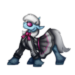 Size: 2300x2300 | Tagged: safe, artist:molars, imported from derpibooru, photo finish, earth pony, pony, background pony, blue fur, bowtie, clothes, dress, floppy ears, glasses, necktie, pouting, simple background, solo, sunglasses, transparent background, unshorn fetlocks, white mane