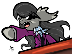 Size: 800x595 | Tagged: safe, imported from twibooru, octavia melody, pony, ace attorney, female, image, mare, objection, open mouth, phoenix wright, png, solo