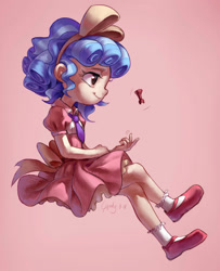 Size: 1925x2370 | Tagged: safe, artist:luciferamon, imported from derpibooru, cozy glow, human, season 8, spoiler:s08, chess, chess piece, clothes, cozybetes, cute, dress, female, humanized, my little pony, pink background, pure concentrated unfiltered evil of the utmost potency, pure unfiltered evil, rook, simple background, solo