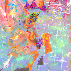 Size: 2400x2400 | Tagged: safe, artist:eyerealm, imported from derpibooru, princess celestia, alicorn, pony, abstract art, colorful, female, mare, modern art, solo, sparkles, stylized, text