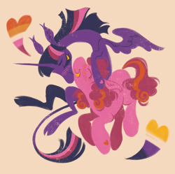 Size: 1520x1513 | Tagged: safe, artist:webkinzworldz, imported from derpibooru, pinkie pie, twilight sparkle, alicorn, earth pony, pony, cloven hooves, duo, female, lesbian, lesbian pride flag, mare, nonbinary, nonbinary pride flag, pride, pride flag, shipping, trans twilight sparkle, twinkie