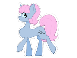 Size: 1600x1200 | Tagged: safe, imported from derpibooru, oc, oc only, oc:freebase, unicorn, blue body, blue eyes, blue fur, blue hair, colored, colored lineart, female, horn, mare, neat, pink mane, raised hoof, shading, side view, smiling, solo, teenager, unicorn oc, walking, young mare