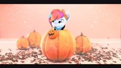 Size: 1920x1080 | Tagged: safe, artist:fallenponiesproduction, oc, oc only, pony, 3d, male, pumpkin, solo, stallion