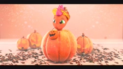 Size: 1920x1080 | Tagged: safe, artist:fallenponiesproduction, oc, oc only, pony, 3d, male, pumpkin, snow, solo, stallion