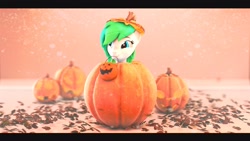 Size: 1920x1080 | Tagged: safe, artist:fallenponiesproduction, oc, oc only, pony, 3d, female, mare, pumpkin, solo, winter