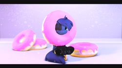 Size: 1920x1080 | Tagged: safe, artist:fallenponiesproduction, princess luna, pony, 3d, clothes, donut, eyepatch, female, food, mare, sitting