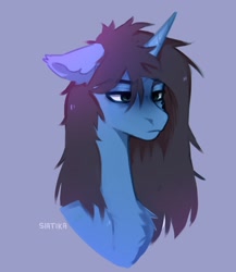 Size: 1260x1452 | Tagged: safe, artist:siatikas, imported from derpibooru, oc, oc only, pony, unicorn, bust, gray background, horn, simple background, solo