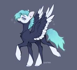 Size: 1576x1446 | Tagged: safe, artist:siatikas, imported from derpibooru, oc, oc only, pegasus, pony, commission, ear piercing, earring, female, fetlock tuft, gray background, jewelry, mare, piercing, simple background, solo, spread wings, wings