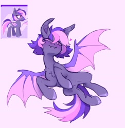 Size: 2944x3028 | Tagged: safe, artist:siatikas, imported from derpibooru, oc, oc only, bat pony, pony, blushing, chest fluff, fangs, female, floating heart, flying, heart, mare, slit pupils, solo, spread wings, wings