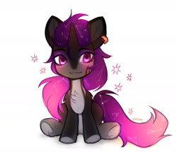 Size: 2210x1898 | Tagged: safe, artist:siatikas, imported from derpibooru, oc, oc only, pony, unicorn, chest fluff, ear piercing, earring, female, horn, jewelry, mare, piercing, simple background, sitting, solo, white background